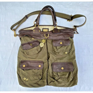 Lauren Ralph Lauren 1967 Heritage Field Bag Olive Canvas Leather Tote